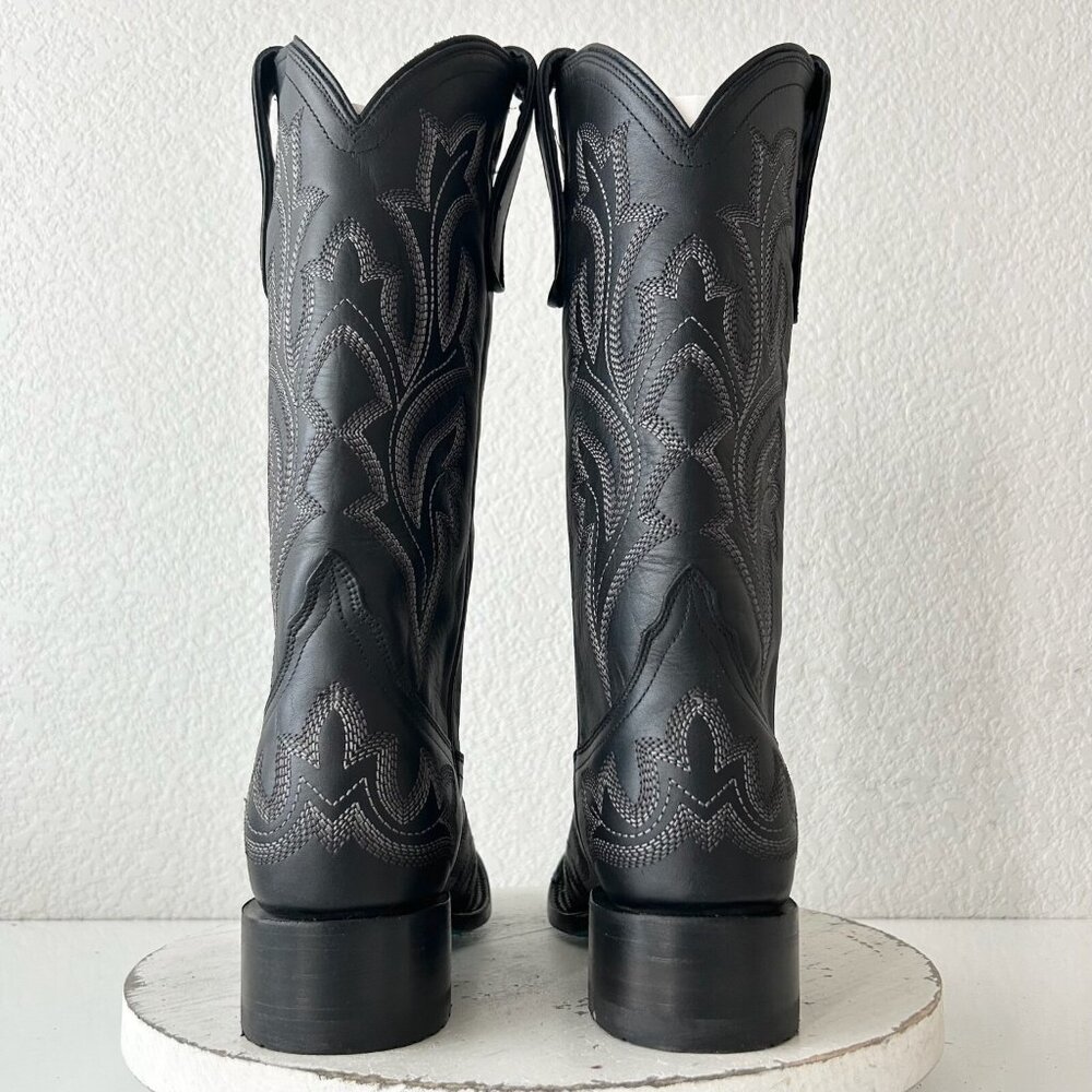 Lane Saratoga Womens Square Toe Cowboy Boots Sz 7 Black Leather Western Mid Calf - Picture 4 of 11
